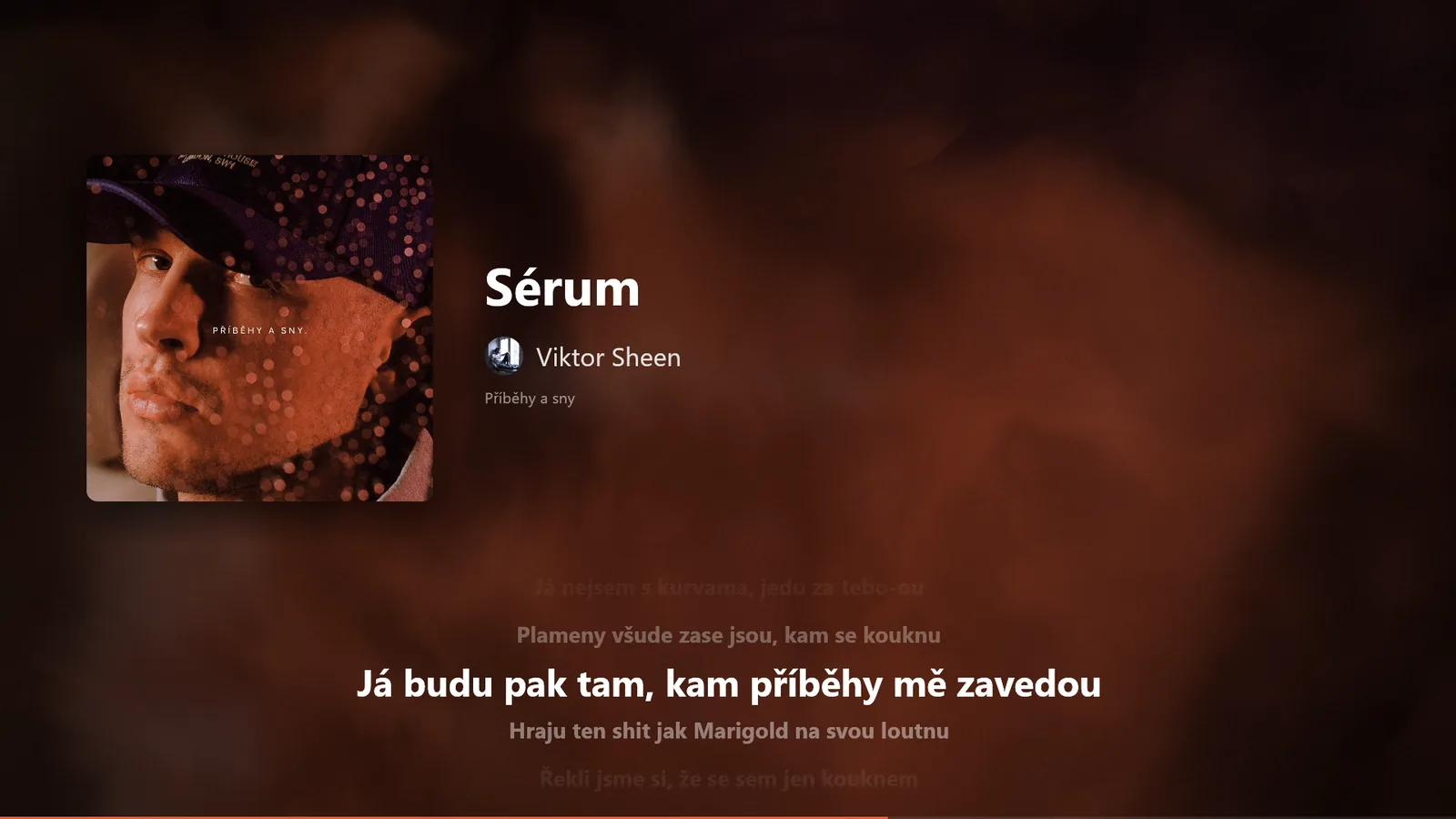 OZBEAT playing Sérum by Viktor Sheen: cover, title and synced lyrics over the blurred artwork